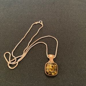 Green amber pendant necklace